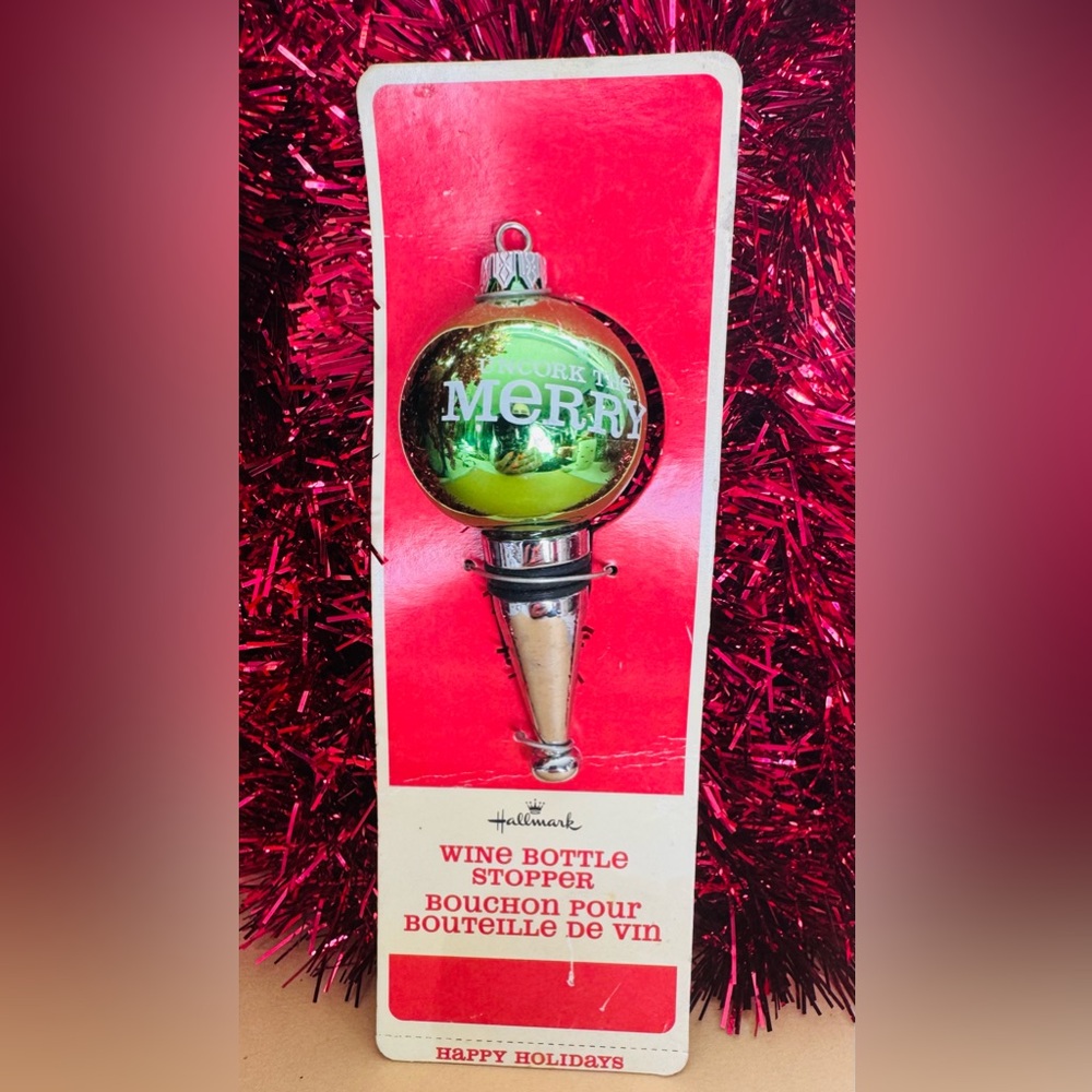 Vintage Hallmark Merry Green and Silver Bottle Stopper “Uncork the Merry”